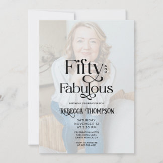 Fifty Fabulous Black White Photo 50th Birthday Einladung