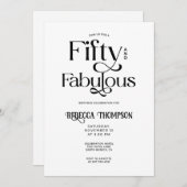 Fifty Fabulous Black White Script 50th Birthday Einladung (Vorne/Hinten)