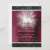 Fifty & Fabulous Burgundy Black Sparkle Glam Einladung (Vorderseite)