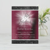 Fifty & Fabulous Burgundy Black Sparkle Glam Einladung (Stehend Vorderseite)