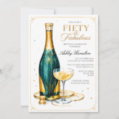 Fifty & Fabulous Champagner 50. Geburtstag Einladung (Vorderseite)