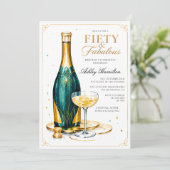Fifty & Fabulous Champagner 50. Geburtstag Einladung (Stehend Vorderseite)