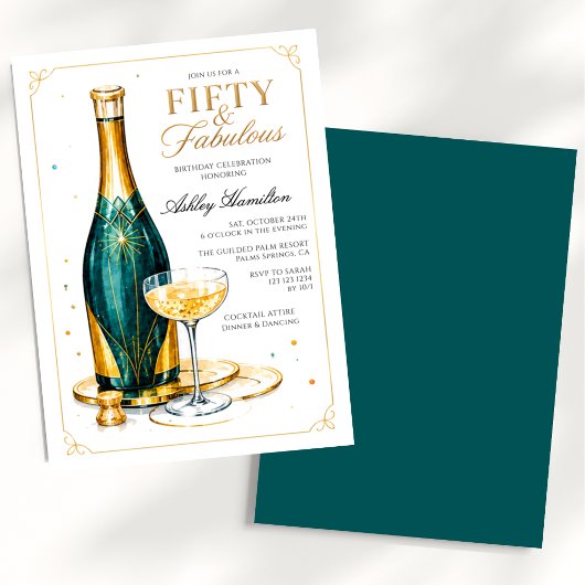Fifty & Fabulous Champagner 50. Geburtstag Einladung