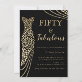Fifty & Fabulous Elegant Gold Dress 50th Birthday Einladung (Vorderseite)