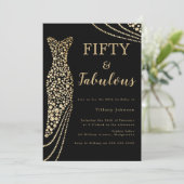 Fifty & Fabulous Elegant Gold Dress 50th Birthday Einladung (Stehend Vorderseite)