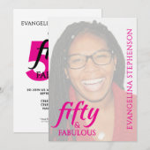 Fifty Fabulous Fiftieth 50th Birthday Pink Photo Einladung (Vorne/Hinten)