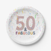 Fifty & Fabulous Fun Confetti Pink Typografie Pappteller (Vorderseite)