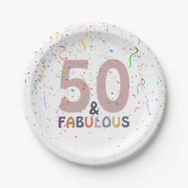 Fifty & Fabulous Fun Confetti Pink Typografie Pappteller