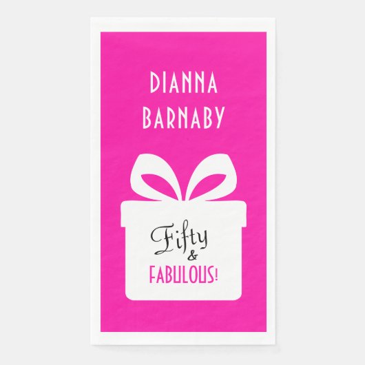 Fifty & FABULOUS! Girly Hot Pink Birthday Party Serviette (Vorderseite)