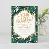 Fifty + Fabulous Green Tropical 50th Birthday Einladung (Stehend Vorderseite)