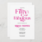 Fifty Fabulous Hot Pink Script 50th Birthday Einladung (Vorne/Hinten)