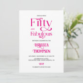 Fifty Fabulous Hot Pink Script 50th Birthday Einladung (Stehend Vorderseite)