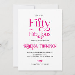 Fifty Fabulous Hot Pink Script 50th Birthday Einladung
