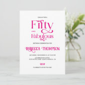 Fifty Fabulous Hot Pink Script 50th Birthday Einladung (Stehend Vorderseite)