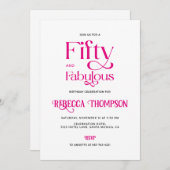 Fifty Fabulous Hot Pink Script 50th Birthday Einladung (Vorne/Hinten)