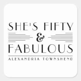 Fifty & Fabulous Lines Art Deco 50th Birthday Quadratischer Aufkleber