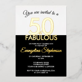 Fifty Fabulous Modern Black Gold 50th Birthday  Folieneinladung