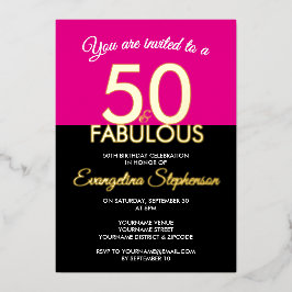 Fifty Fabulous Modern Black Pink 50th Birthday  Folieneinladung