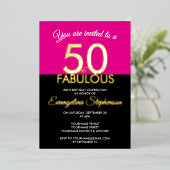 Fifty Fabulous Modern Black Pink 50th Birthday  Folieneinladung (Stehend vorne)