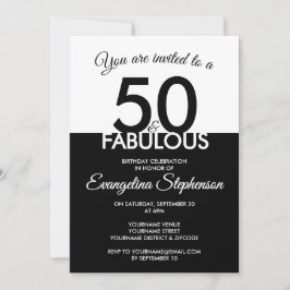 Fifty Fabulous Modern Black White 50th Birthday  Einladung