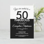 Fifty Fabulous Modern Black White 50th Birthday  Einladung (Stehend Vorderseite)