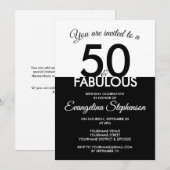 Fifty Fabulous Modern Black White 50th Birthday  Einladung (Vorne/Hinten)