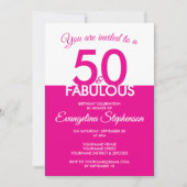 Fifty Fabulous Modern Pink White 50th Birthday Einladung (Vorderseite)