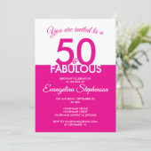 Fifty Fabulous Modern Pink White 50th Birthday Einladung (Stehend Vorderseite)