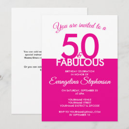 Fifty Fabulous Modern Pink White 50th Birthday  Einladung