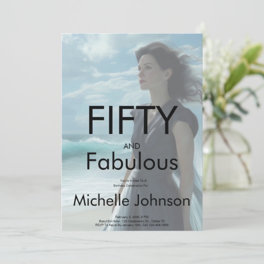 Fifty & Fabulous Photo 50th Birthday Party Einladung (Stehend Vorderseite)