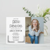 Fifty Fabulous Photo Art Deco Black 50th Birthday Einladung (Stehend Vorderseite)