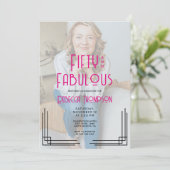 Fifty Fabulous Photo Pink Art Deco 50th Birthday Einladung (Stehend Vorderseite)