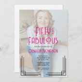 Fifty Fabulous Photo Pink Art Deco 50th Birthday Einladung (Vorne/Hinten)
