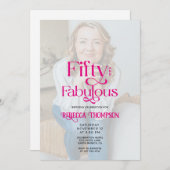 Fifty Fabulous Photo Pink Script 50th Birthday Einladung (Vorne/Hinten)