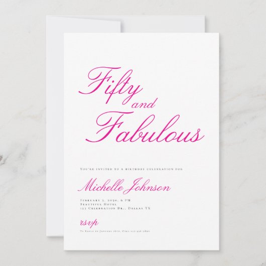 Fifty & Fabulous Pink 50th Birthday Party Invitati Einladung (Vorderseite)