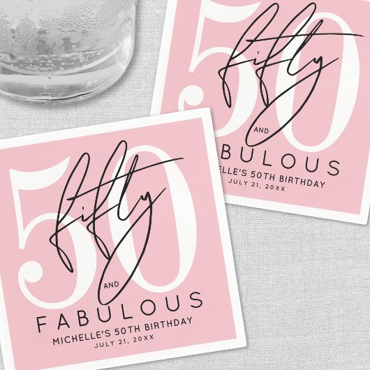 Fifty Fabulous Pink 50th Birthday Party Serviette