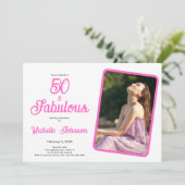 Fifty & Fabulous Pink Black 50th Birthday Party Einladung (Stehend Vorderseite)