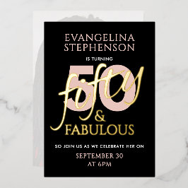 Fifty Fabulous Pink Black Gold 50th Birthday Photo Folieneinladung