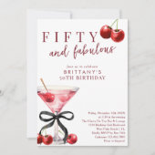 Fifty & Fabulous Red Cherry Martini 50th Birthday Einladung (Vorderseite)
