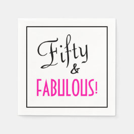 Fifty & FABULOUS! Retro Girly Pink Birthday Paper Serviette