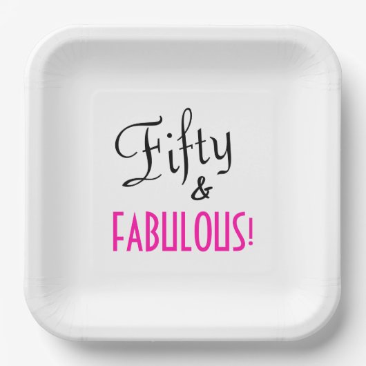 Fifty & FABULOUS! Retro Hot Pink Birthday Party Pappteller (Vorderseite)