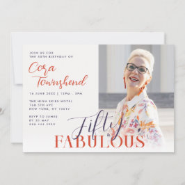 Fifty & Fabulous Script Photo 50th Birthday Einladung