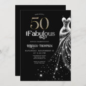 Fifty Fabulous Silver Dress Black 50th Birthday Einladung (Vorne/Hinten)
