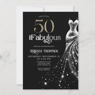 Fifty Fabulous Silver Dress Black 50th Birthday Einladung