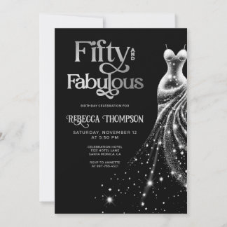 Fifty Fabulous Silver Dress Black 50th Birthday Einladung