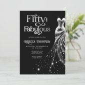 Fifty Fabulous Silver Dress Black 50th Birthday Einladung (Stehend Vorderseite)