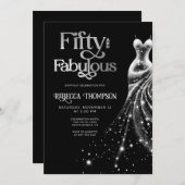Fifty Fabulous Silver Dress Black 50th Birthday Einladung (Vorne/Hinten)