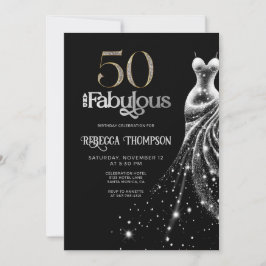 Fifty Fabulous Silver Dress Black 50th Birthday Einladung