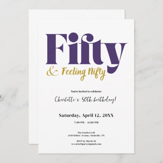 Fifty & Feeling Nifty 50th Birthday Invitation Einladung (Vorne/Hinten)