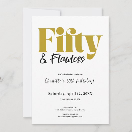 Fifty & Flawless 50th Birthday Invitation Einladung (Vorderseite)